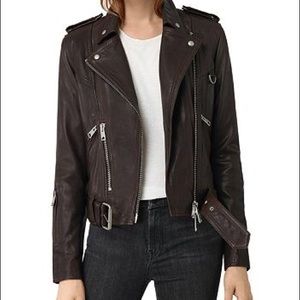All saints gidley leather jacket dark brown